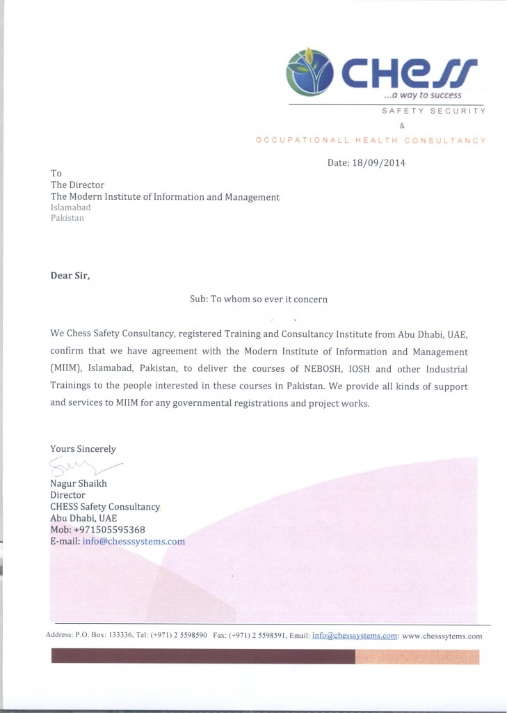 CHESS CONSULTANCY LETTER FOR MIIM